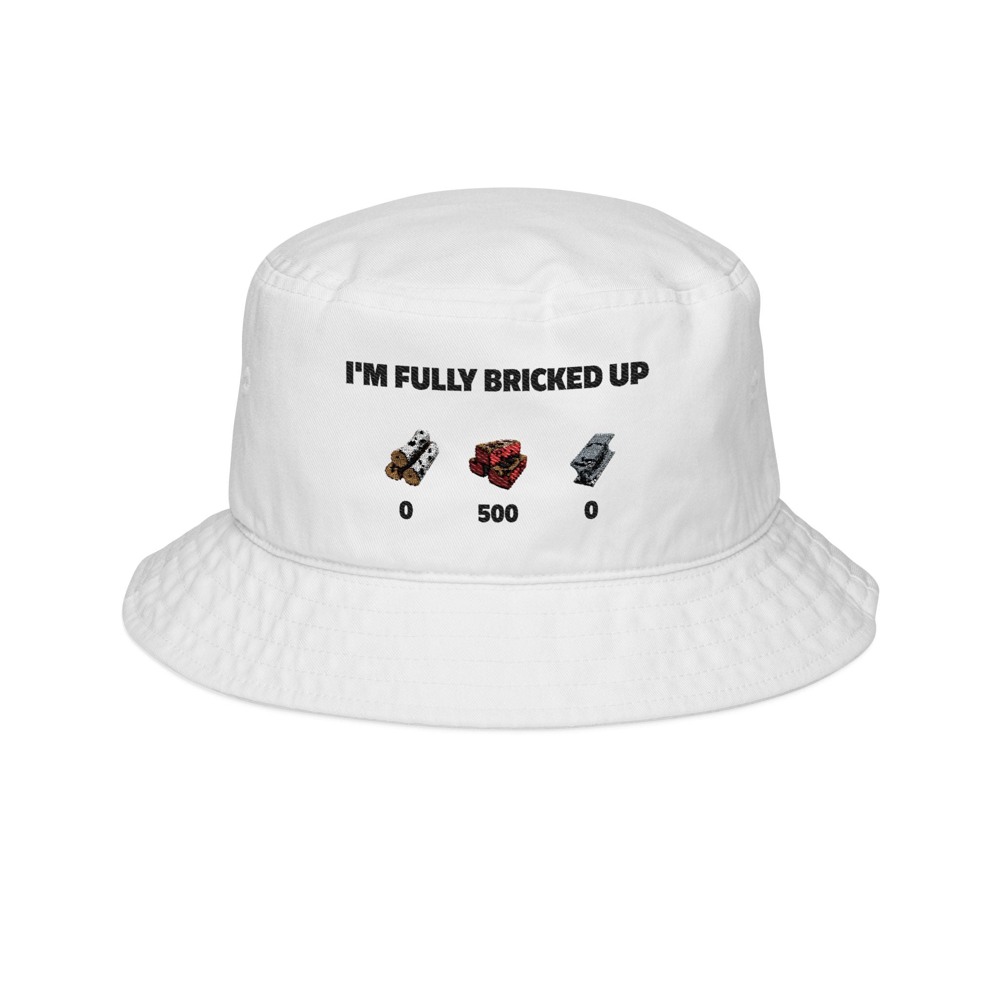 I'm Fully Bricked Up Embroidered Bucket Hat — Retro Game Loot Design
